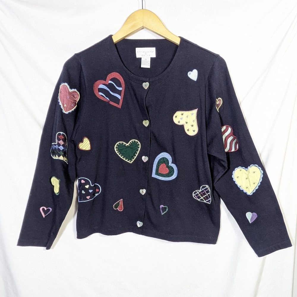 Christopher Banks Heart Embroidered Applique Lightweight Button Down Cardigan Sm